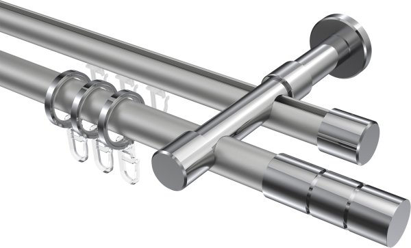 Rundrohr-Innenlauf Gardinenstange Aluminium / Metall 20 mm Ø 2-läufig PRESTIGE - Elanto Silbergrau / Chrom 100 cm
