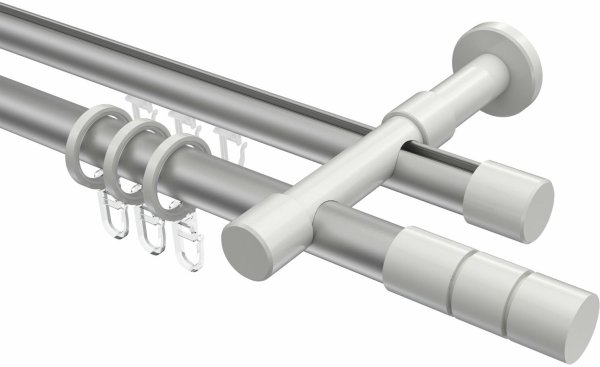 Rundrohr-Innenlauf Gardinenstange Aluminium / Metall 20 mm Ø 2-läufig PRESTIGE - Elanto Silbergrau / Weiß 100 cm