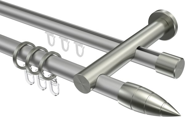 Rundrohr-Innenlauf Gardinenstange Aluminium / Metall 20 mm Ø 2-läufig PLATON - Samanto Silbergrau / Edelstahl-Optik 100 cm