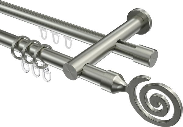 Rundrohr-Innenlauf Gardinenstange Edelstahl-Optik 20 mm Ø 2-läufig PLATON - Galaxa