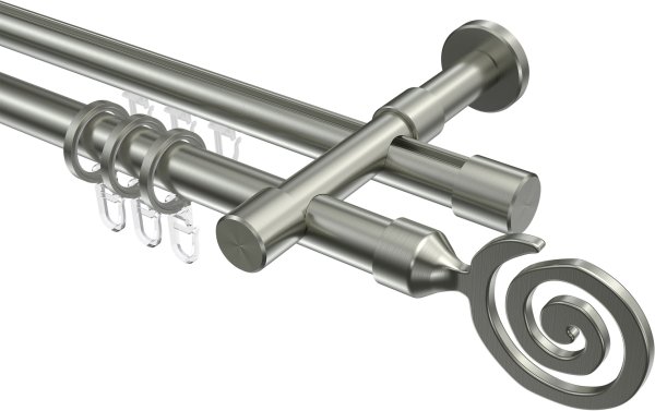 Rundrohr-Innenlauf Gardinenstange Edelstahl-Optik 20 mm Ø 2-läufig PRESTIGE - Galaxa