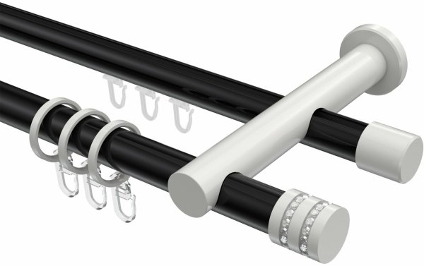 Rundrohr-Innenlauf Gardinenstange Aluminium / Metall 20 mm Ø 2-läufig PLATON - Estana Schwarz / Weiß 100 cm