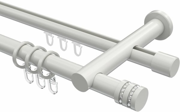 Rundrohr-Innenlauf Gardinenstange Aluminium / Metall 20 mm Ø 2-läufig PLATON - Estana Weiß 100 cm