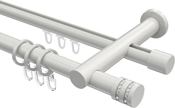 Rundrohr-Innenlauf Gardinenstange Aluminium / Metall 20 mm Ø 2-läufig PLATON - Estana Weiß 100 cm