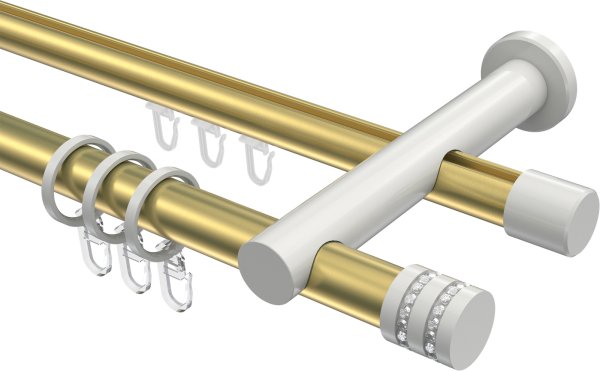 Rundrohr-Innenlauf Gardinenstange Aluminium / Metall 20 mm Ø 2-läufig PLATON - Estana Messing-Optik / Weiß 100 cm
