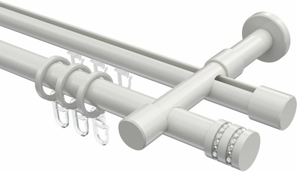 Rundrohr-Innenlauf Gardinenstange Aluminium / Metall 20 mm Ø 2-läufig PRESTIGE - Estana Weiß 100 cm