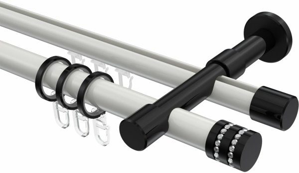 Rundrohr-Innenlauf Gardinenstange Aluminium / Metall 20 mm Ø 2-läufig PRESTIGE - Estana Weiß / Schwarz 100 cm