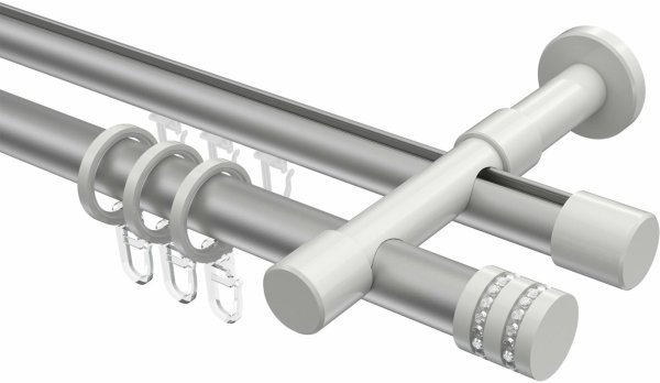Rundrohr-Innenlauf Gardinenstange Aluminium / Metall 20 mm Ø 2-läufig PRESTIGE - Estana Silbergrau / Weiß 100 cm