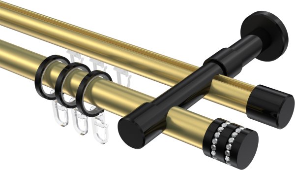 Rundrohr-Innenlauf Gardinenstange Aluminium / Metall 20 mm Ø 2-läufig PRESTIGE - Estana Messing-Optik / Schwarz 100 cm