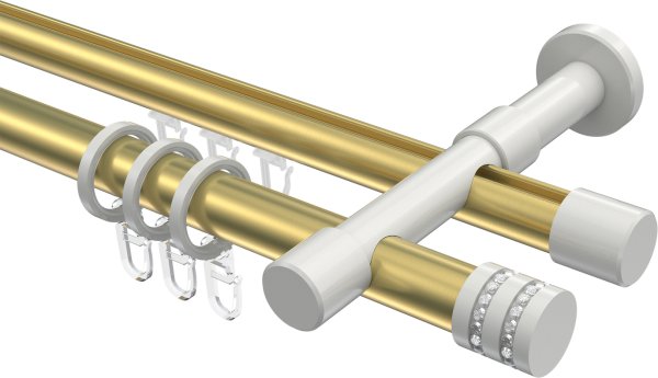 Rundrohr-Innenlauf Gardinenstange Aluminium / Metall 20 mm Ø 2-läufig PRESTIGE - Estana Messing-Optik / Weiß 100 cm