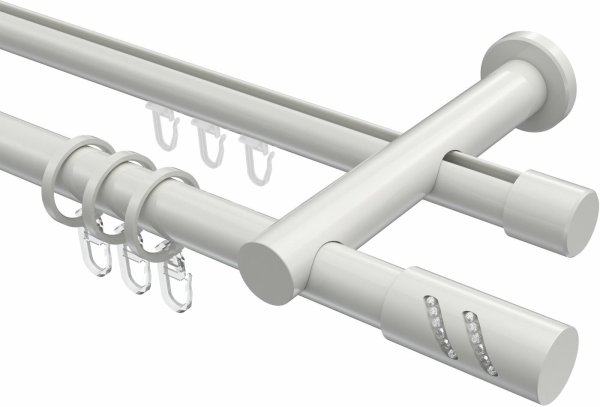 Rundrohr-Innenlauf Gardinenstange Aluminium / Metall 20 mm Ø 2-läufig PLATON - Zoena Weiß 100 cm