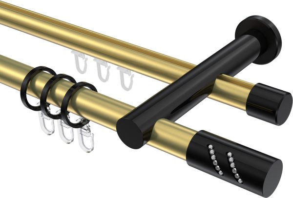 Rundrohr-Innenlauf Gardinenstange Aluminium / Metall 20 mm Ø 2-läufig PLATON - Zoena Messing-Optik / Schwarz 100 cm