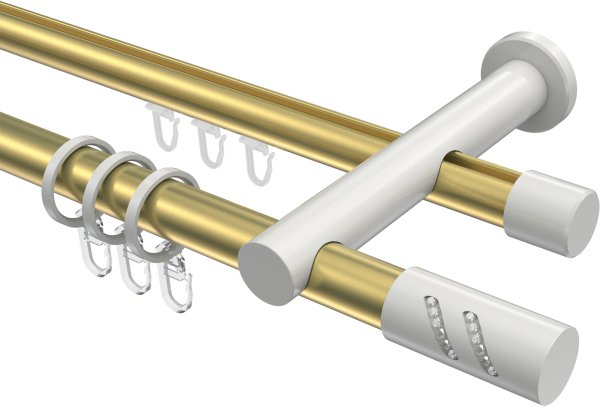 Rundrohr-Innenlauf Gardinenstange Aluminium / Metall 20 mm Ø 2-läufig PLATON - Zoena Messing-Optik / Weiß 100 cm