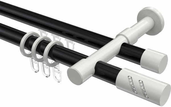 Rundrohr-Innenlauf Gardinenstange Aluminium / Metall 20 mm Ø 2-läufig PRESTIGE - Zoena Schwarz / Weiß 100 cm