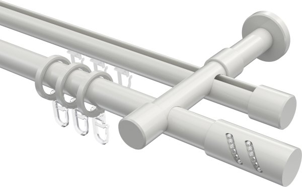 Rundrohr-Innenlauf Gardinenstange Aluminium / Metall 20 mm Ø 2-läufig PRESTIGE - Zoena Weiß 100 cm