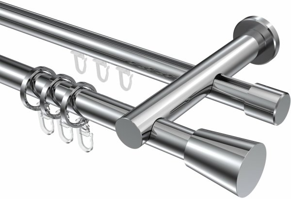 Rundrohr-Innenlauf Gardinenstange Aluminium / Metall 20 mm Ø 2-läufig PLATON - Sitra Chrom 100 cm