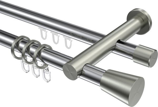 Rundrohr-Innenlauf Gardinenstange Aluminium / Metall 20 mm Ø 2-läufig PLATON - Sitra Chrom / Edelstahl-Optik 100 cm