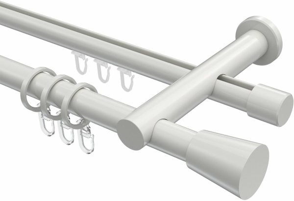 Rundrohr-Innenlauf Gardinenstange Aluminium / Metall 20 mm Ø 2-läufig PLATON - Sitra Weiß 100 cm
