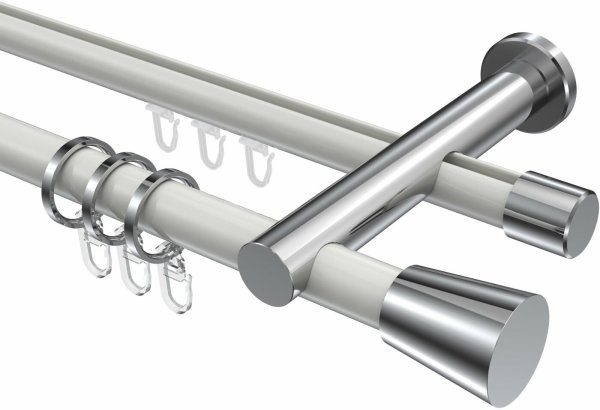 Rundrohr-Innenlauf Gardinenstange Aluminium / Metall 20 mm Ø 2-läufig PLATON - Sitra Weiß / Chrom 100 cm