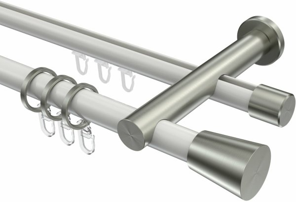 Rundrohr-Innenlauf Gardinenstange Aluminium / Metall 20 mm Ø 2-läufig PLATON - Sitra Weiß / Edelstahl-Optik 100 cm
