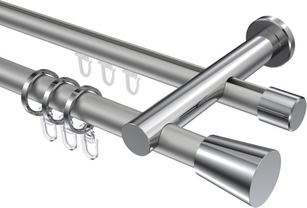 Rundrohr-Innenlauf Gardinenstange Aluminium / Metall 20 mm Ø 2-läufig PLATON - Sitra Silbergrau / Chrom 100 cm