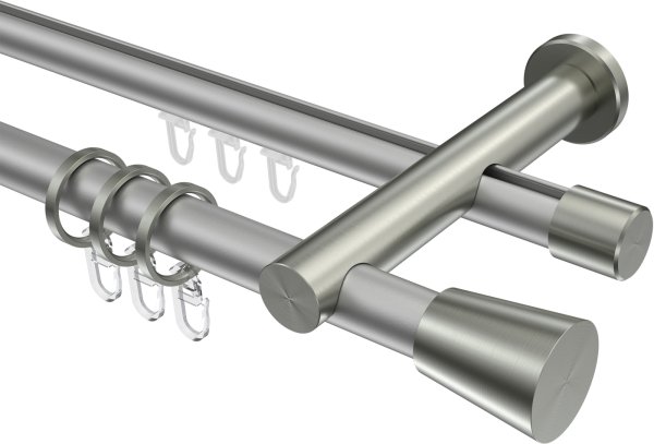 Rundrohr-Innenlauf Gardinenstange Aluminium / Metall 20 mm Ø 2-läufig PLATON - Sitra Silbergrau / Edelstahl-Optik 100 cm