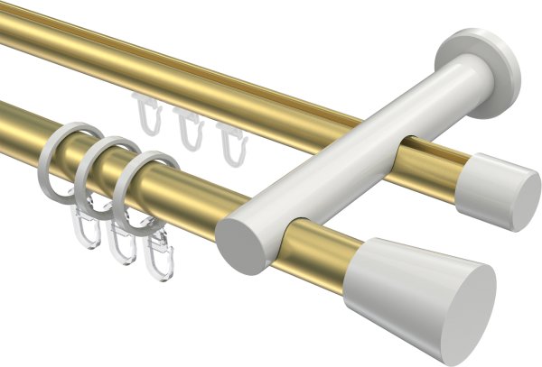 Rundrohr-Innenlauf Gardinenstange Aluminium / Metall 20 mm Ø 2-läufig PLATON - Sitra Messing-Optik / Weiß 100 cm