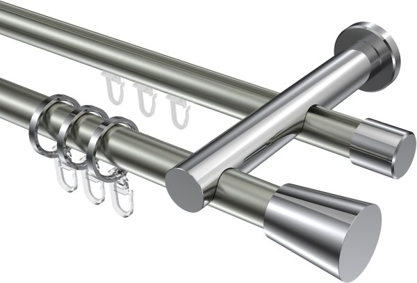 Rundrohr-Innenlauf Gardinenstange Aluminium / Metall 20 mm Ø 2-läufig PLATON - Sitra Edelstahl-Optik / Chrom 100 cm