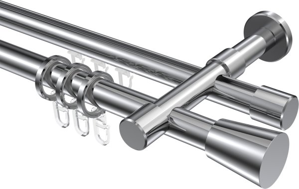 Rundrohr-Innenlauf Gardinenstange Aluminium / Metall 20 mm Ø 2-läufig PRESTIGE - Sitra Chrom