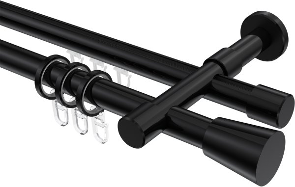 Rundrohr-Innenlauf Gardinenstange Aluminium / Metall 20 mm Ø 2-läufig PRESTIGE - Sitra Schwarz 100 cm
