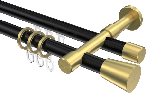 Rundrohr-Innenlauf Gardinenstange Aluminium / Metall 20 mm Ø 2-läufig PRESTIGE - Sitra Schwarz / Messing-Optik 100 cm