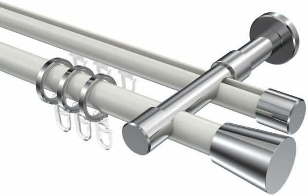 Rundrohr-Innenlauf Gardinenstange Aluminium / Metall 20 mm Ø 2-läufig PRESTIGE - Sitra Weiß / Chrom 100 cm