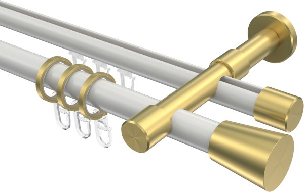 Rundrohr-Innenlauf Gardinenstange Aluminium / Metall 20 mm Ø 2-läufig PRESTIGE - Sitra Weiß / Messing-Optik 100 cm