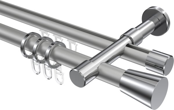 Rundrohr-Innenlauf Gardinenstange Aluminium / Metall 20 mm Ø 2-läufig PRESTIGE - Sitra Silbergrau / Chrom 100 cm