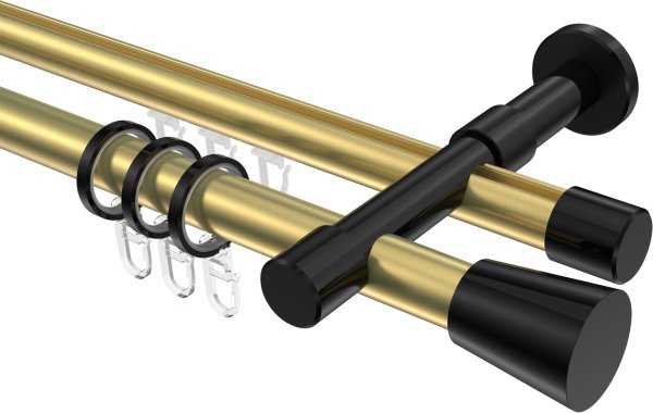 Rundrohr-Innenlauf Gardinenstange Aluminium / Metall 20 mm Ø 2-läufig PRESTIGE - Sitra Messing-Optik / Schwarz 100 cm