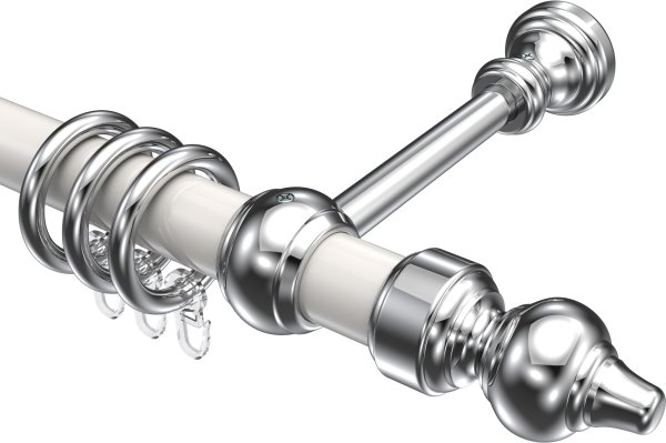 Gardinenstange Metall / Kunststoff 28 mm Ø CLASSIC - Rondo Weiß / Chrom