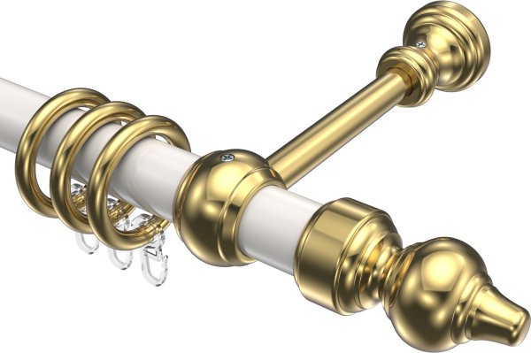 Gardinenstange Metall / Kunststoff 28 mm Ø CLASSIC - Rondo Weiß / Messing-farbig