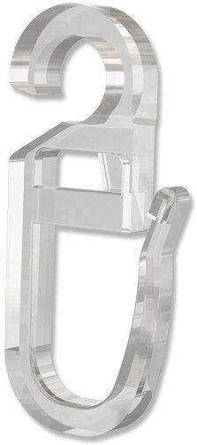 Faltenhaken / Überklipshaken mit Faltenlegehaken, Kunststoff Glasklar mit Öse 6,2 mm Ø für Gardinenstangen-Ringe (10 Stück) 