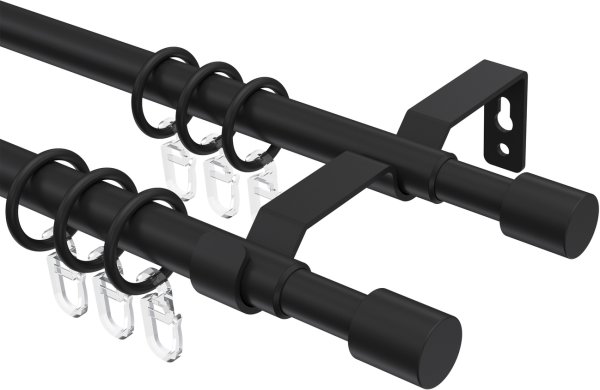 Ausziehbare Gardinenstange Metall / Kunststoff 16/13 mm 2-läufig Ø HERA - Livo Schwarz 70-120 cm