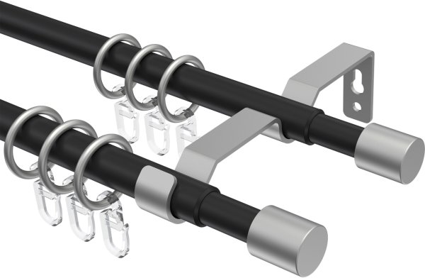 Ausziehbare Gardinenstange Metall / Kunststoff 16/13 mm 2-läufig Ø HERA - Livo Schwarz / Silbergrau