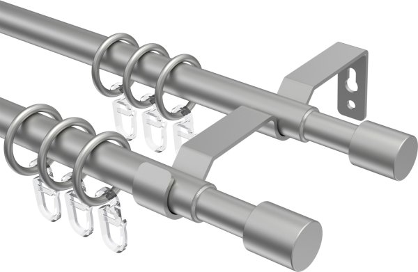 Ausziehbare Gardinenstange Metall / Kunststoff 16/13 mm 2-läufig Ø HERA - Livo Silbergrau