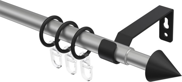 Ausziehbare Gardinenstange Metall / Kunststoff 16/13 mm Ø HERA - Cone Silbergrau / Schwarz 70-120 cm