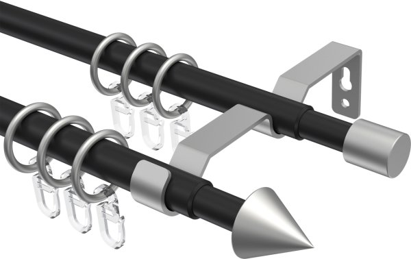 Ausziehbare Gardinenstange Metall / Kunststoff 16/13 mm 2-läufig Ø HERA - Cone Schwarz / Silbergrau