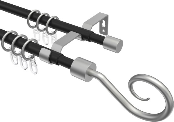 Ausziehbare Gardinenstange Metall / Kunststoff 16/13 mm 2-läufig Ø HERA - Helix Schwarz / Silbergrau