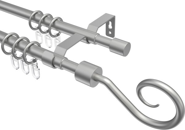 Ausziehbare Gardinenstange Metall / Kunststoff 16/13 mm 2-läufig Ø HERA - Helix Silbergrau