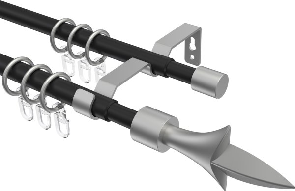 Ausziehbare Gardinenstange Metall / Kunststoff 16/13 mm 2-läufig Ø HERA - Lily Schwarz / Silbergrau