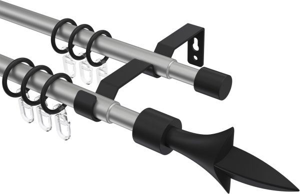 Ausziehbare Gardinenstange Metall / Kunststoff 16/13 mm 2-läufig Ø HERA - Lily Silbergrau / Schwarz