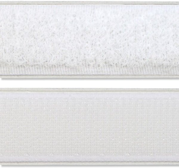 Pilzband (Klettband) mit Flauschband selbstklebend 20 mm Weiß 1 Meter