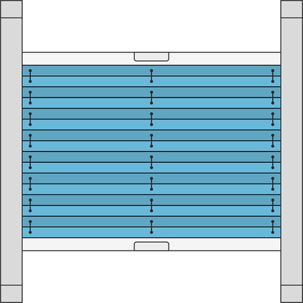 Dachfenster Plissee Modell DF20, verspannt, variabel mit Bediengriffen