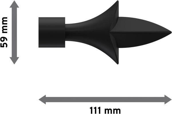 Endstücke Lily (Lilie) Schwarz für Gardinenstangen ausziehbar 16/13 mm Ø (2 Stück)